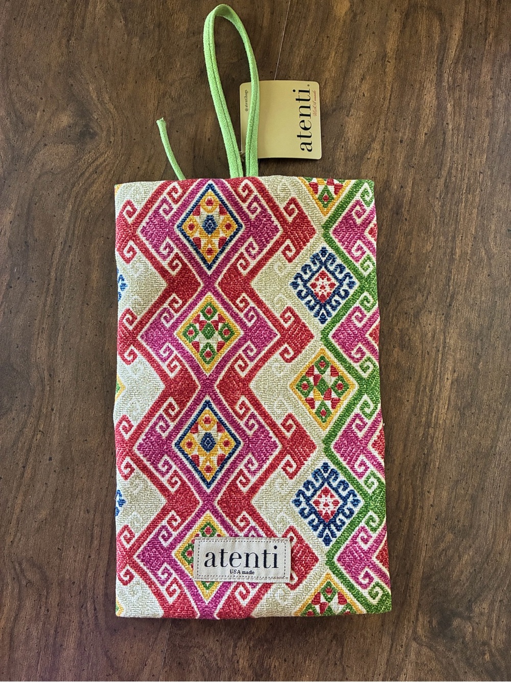 Atenti Pink & Green Embroidered Decorative Pouch